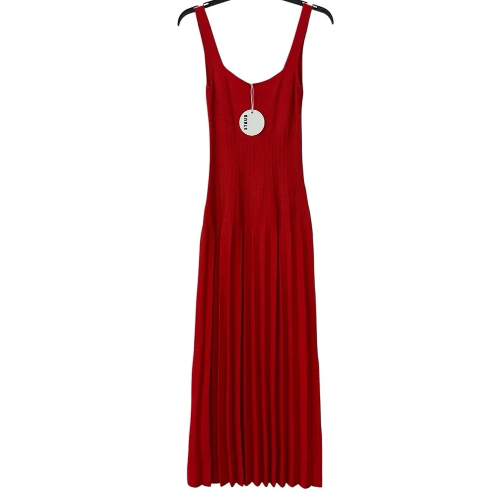 STAUD NWT red knit sleeveless ellison midi dress XS - Picture 2 of 13